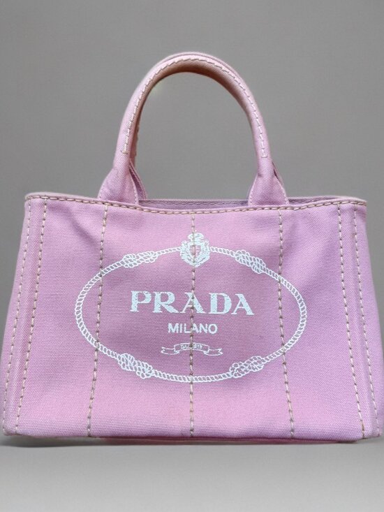 Prada Handbags - Prada Light Pink Small Canvas Canapa Shoulder Crossbody Bag
